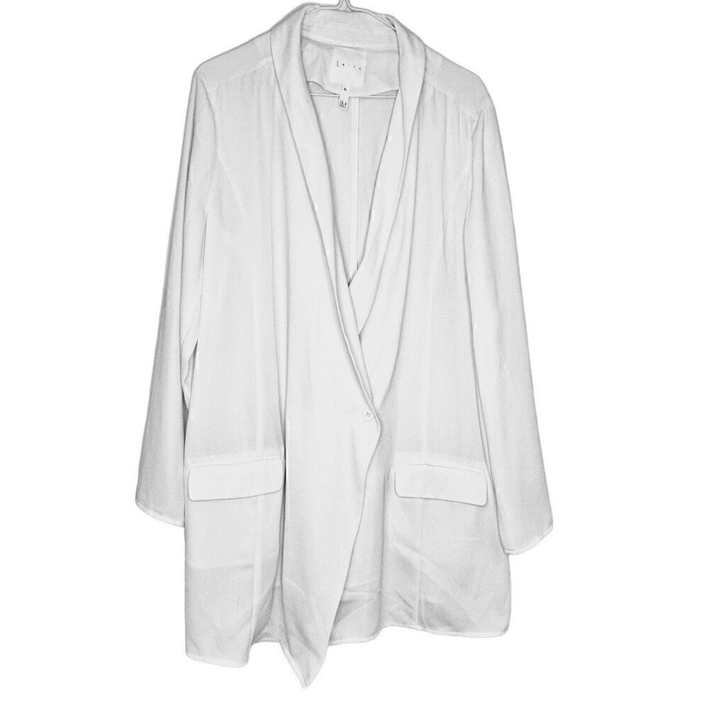Leith Button Front Long Sleeve Shawl Collar Long Line Blazer Ivory XL
